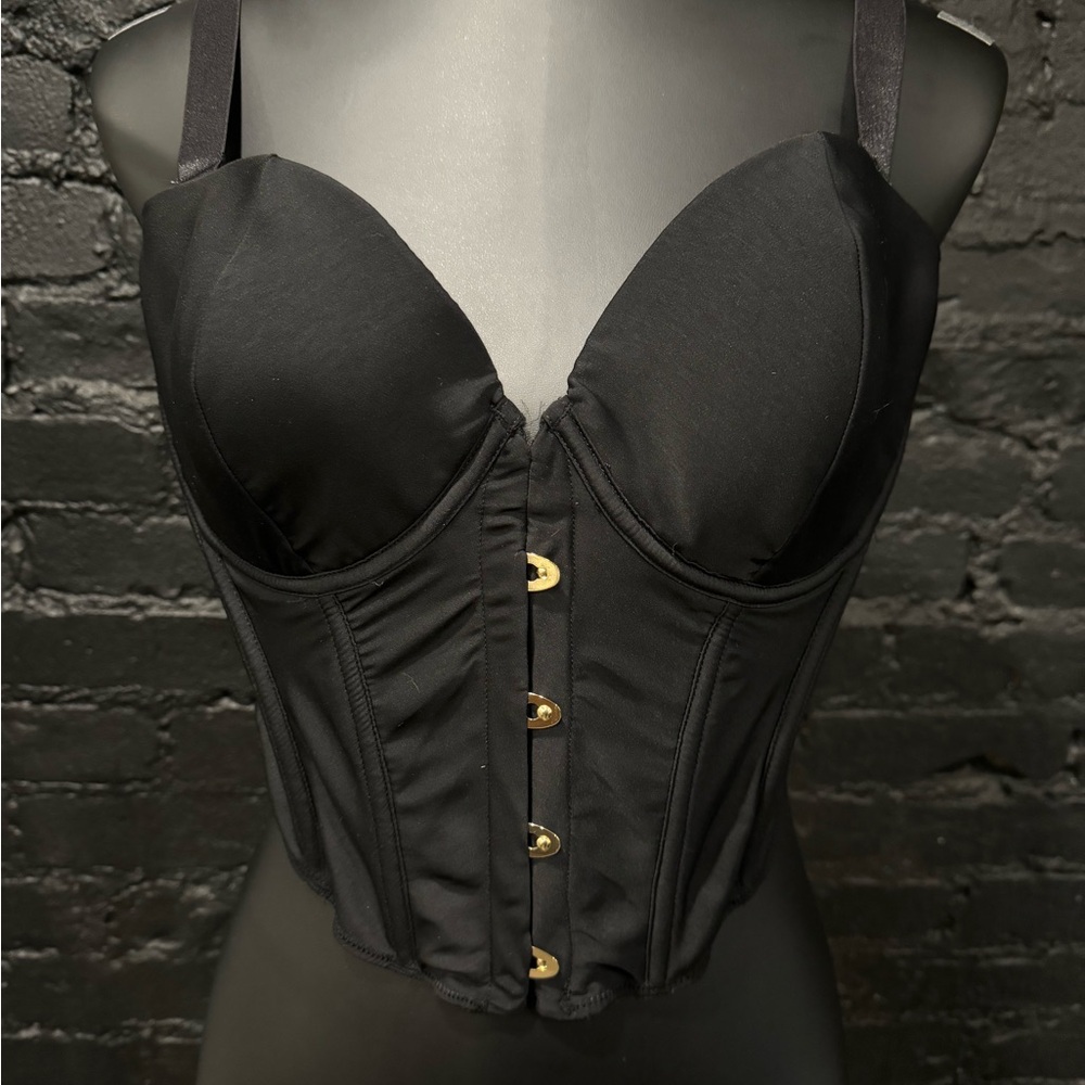 Blue Bella Jean Luxury Satin Wired Corset Black Size 38DD NWT